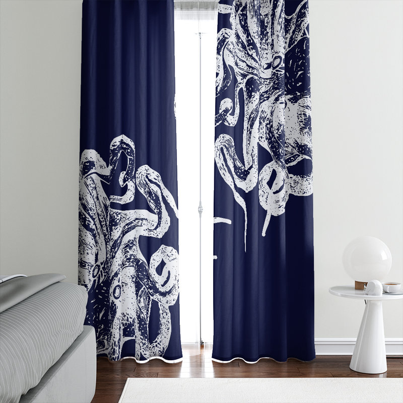 Paire de rideaux bleu Octopus, 56 po x 78 po
