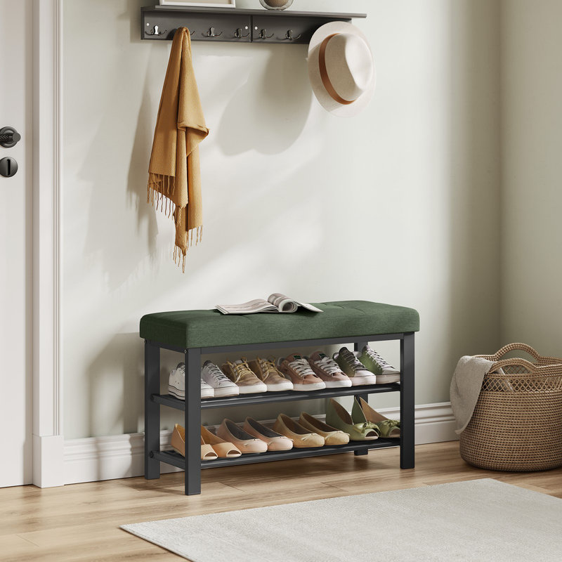 Amsterdam 8 Pair Shoe Storage Bench, Forest Green/Ink Black