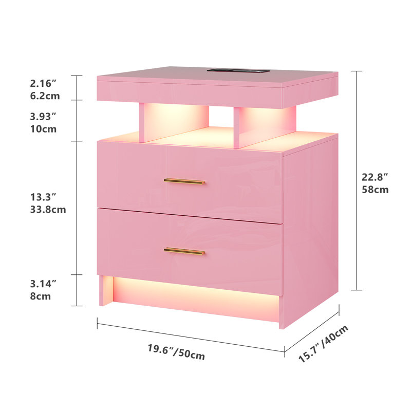 Table de chevet 2 tiroirs Ashten, Rose