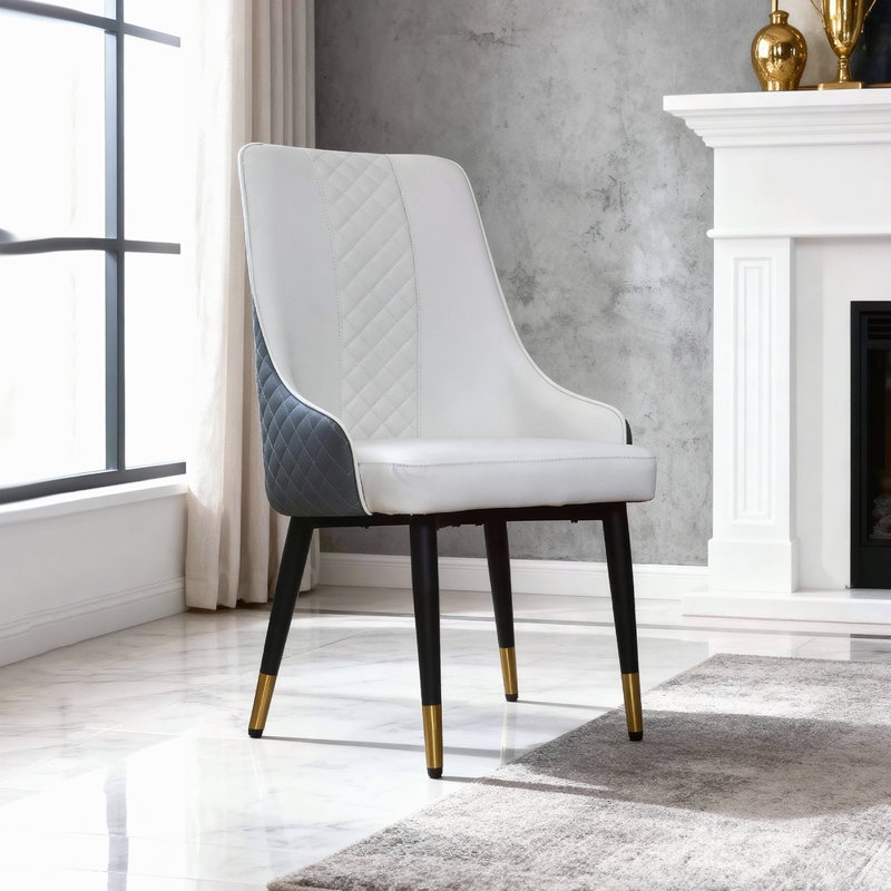 Chaises de salle à manger modernes en cuir PU - Chaises de cuisine ergonomiques à haut dossier avec pieds en acier au carbone, imperméables et faciles à nettoyer, pour le salon, le restaurant, le bureau (ensemble de 2)