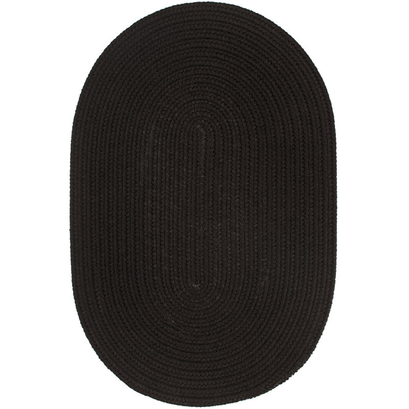 Tapis intérieur / extérieur noir tressé à la main Smyth, Ovale 7 pi x 9 pi
