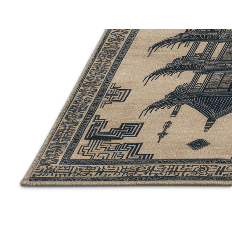 Machine Washable Art Deco Brown Area Rug, Square 3'
