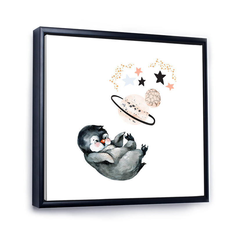 Mignon petit pingouin - peinture, H 16 po x l 16 po x P 1 po, Cadre flottant noir