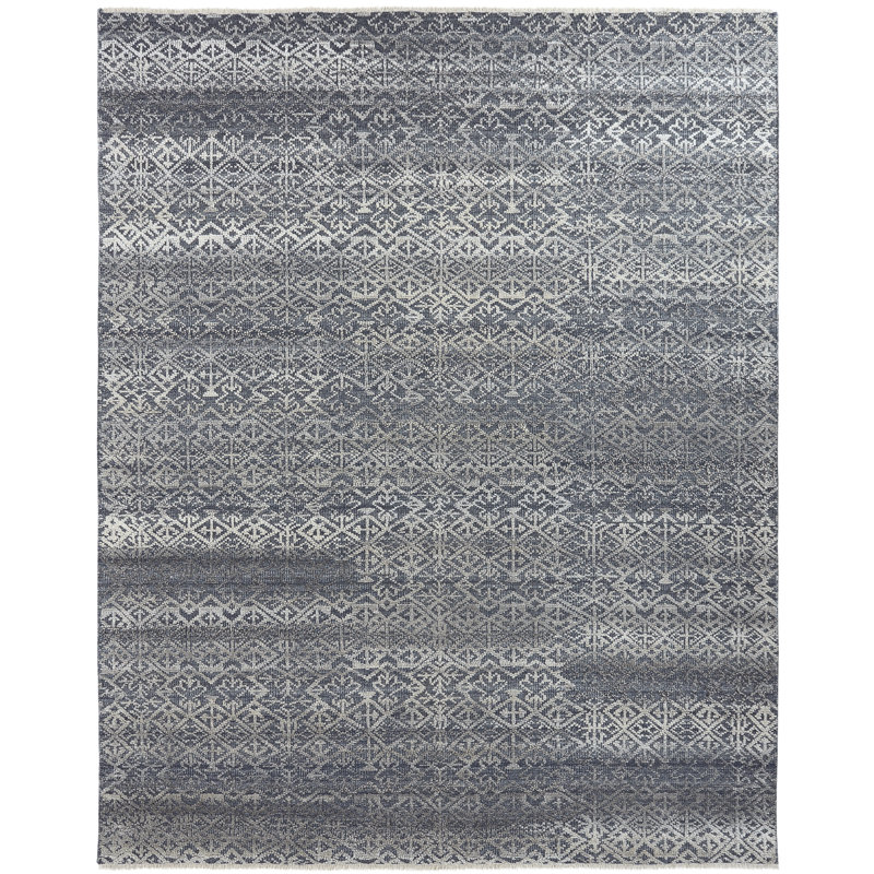 Wool Geometric Area Rug in Blue, Rectangle 10' x 14'