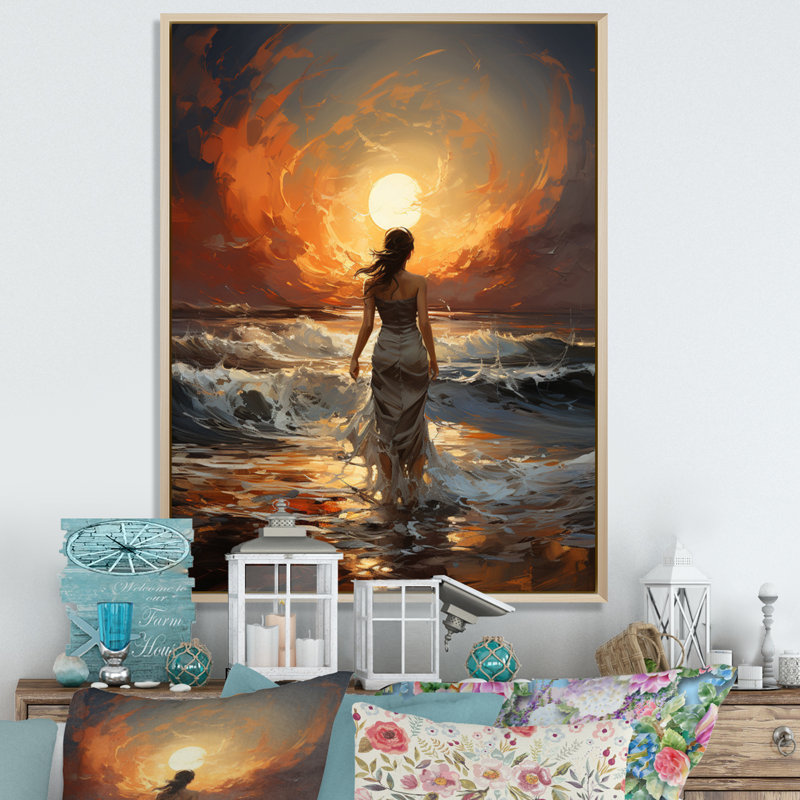 Costal Woman Sunset - impression, H 44 po x l 34 po x P 1,5 po, Cadre naturel flottant