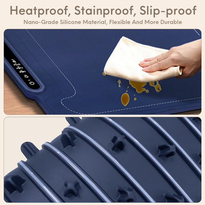Large Electric Warming Tray, 3 Temp Levels, Silicone Heating Mat with Child Safety Lock, Auto-Shutoff