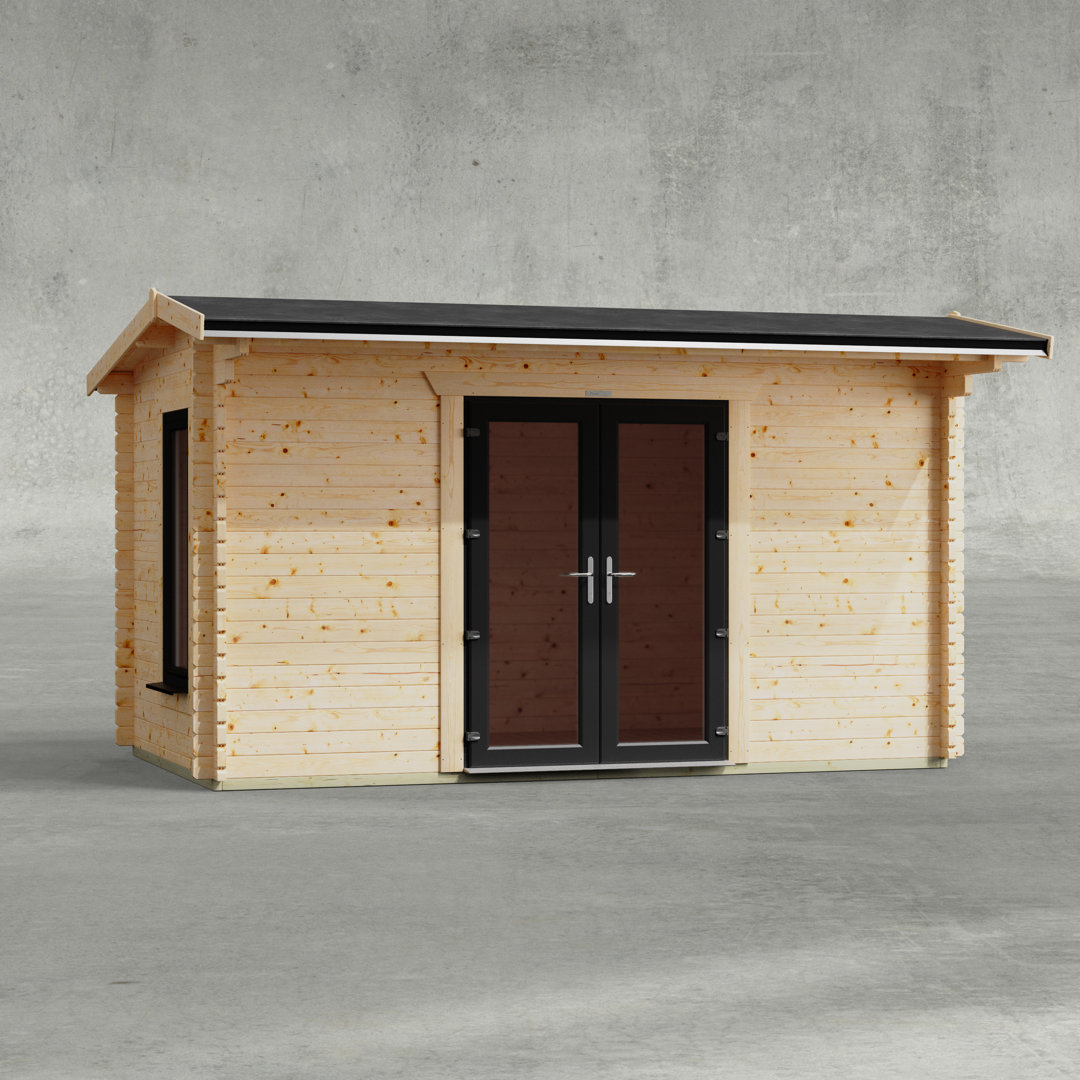 Powersheds 14 x 8ft Apex Log Cabin, Doors Central - 44mm