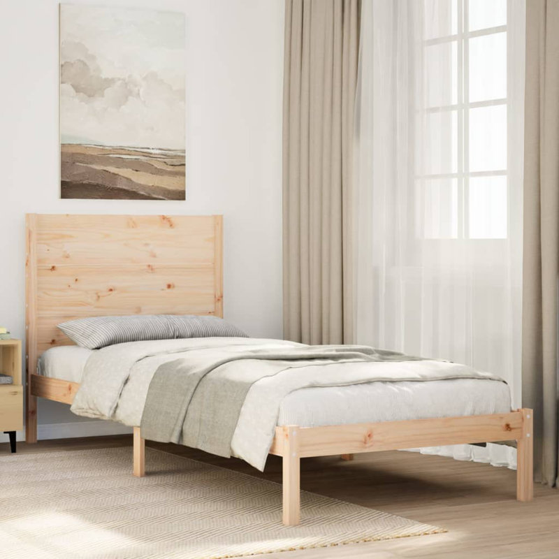 Bed Frame Solid Wood, Natural, 95.5 x 215.5 cm