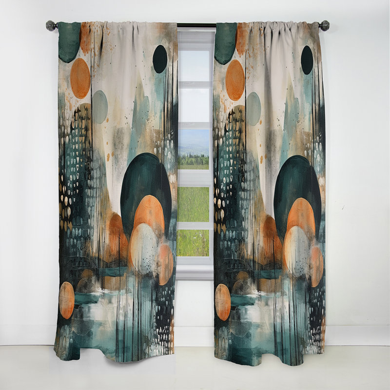 Rideau occultant géométrique vert et brun Liberty III - Boho Feather, L 52 po x L 120 po