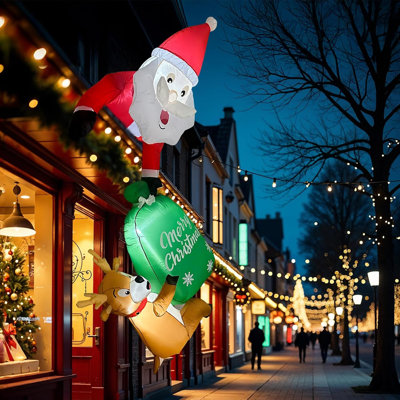 Weather Resistant Hanging Christmas Santa Claus and Reindeer Inflatable Outdoor Decoration