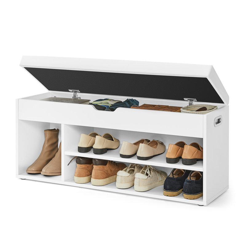 6 Pair Shoe Storage Bench, Cloud White, 17.3" H x 39.4" W x 11.8" D