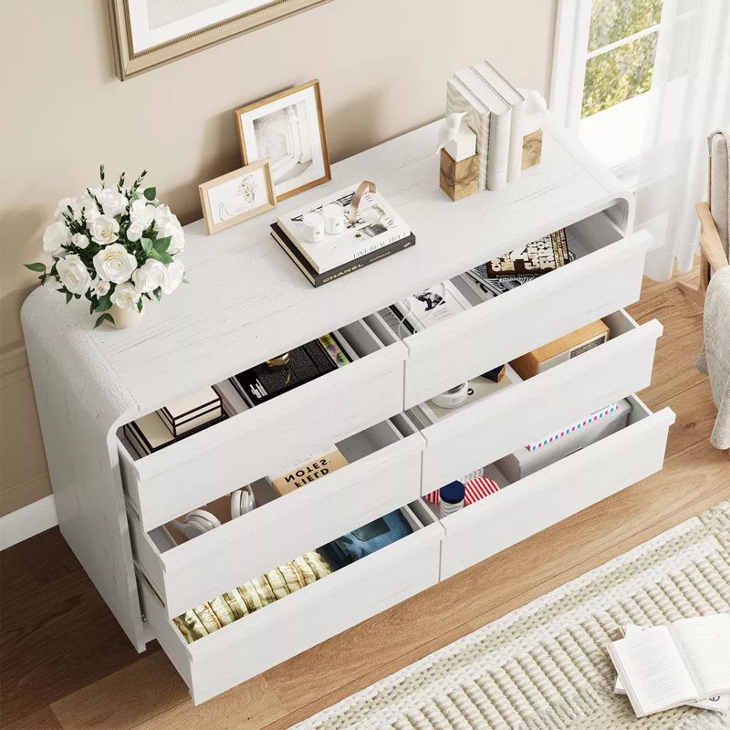 Arched 6 Drawer White Dresser, Modern Wood Storage Chest with Curved Design, White