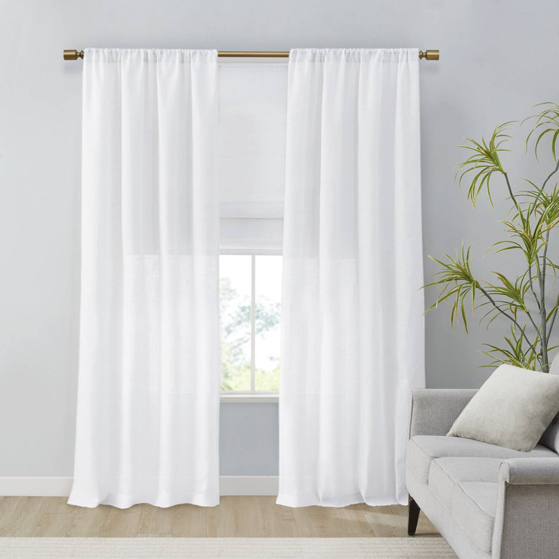 Kyler Linen Blend Light Filtering Single Roman Shade, 29"W x 64"L, White