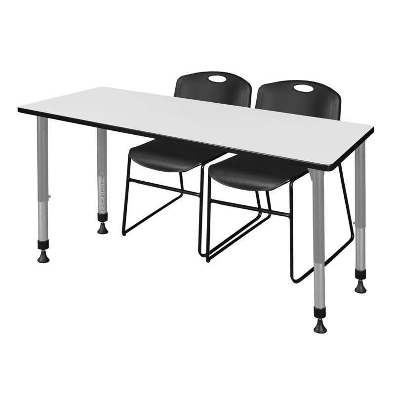 Regency Kee Adjustable Classroom Table & 2 Zeng Stack Chairs & Base, 30" H x 100" L x 74" W, Cherry