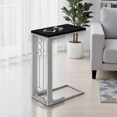 Accent Table, C-Shaped, End, Side, Snack, Black Laminate, Grey Metal, Transitional
