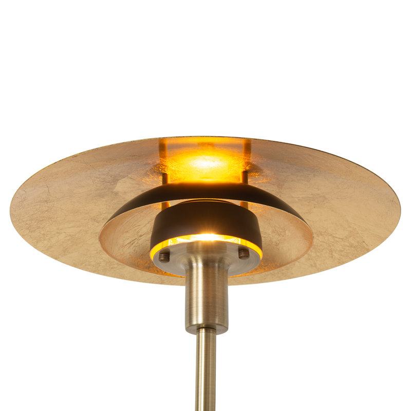 Rancho Mirage Floor Lamp - Matte Black & Gold-Leaf Shade, Weathered Brass, Black Marble Base, Dimmer