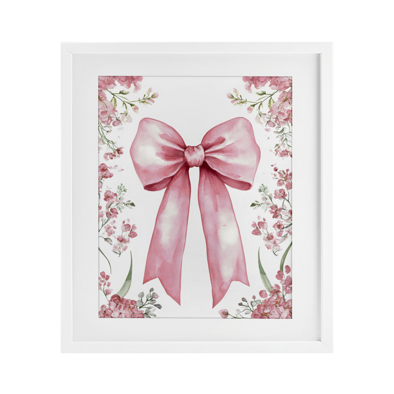 «Floral Bouquet Pink Bow», reproduction encadrée sous verre, design by Creative Studio, H 16 po x l 13 po, Cadre blanc côtier