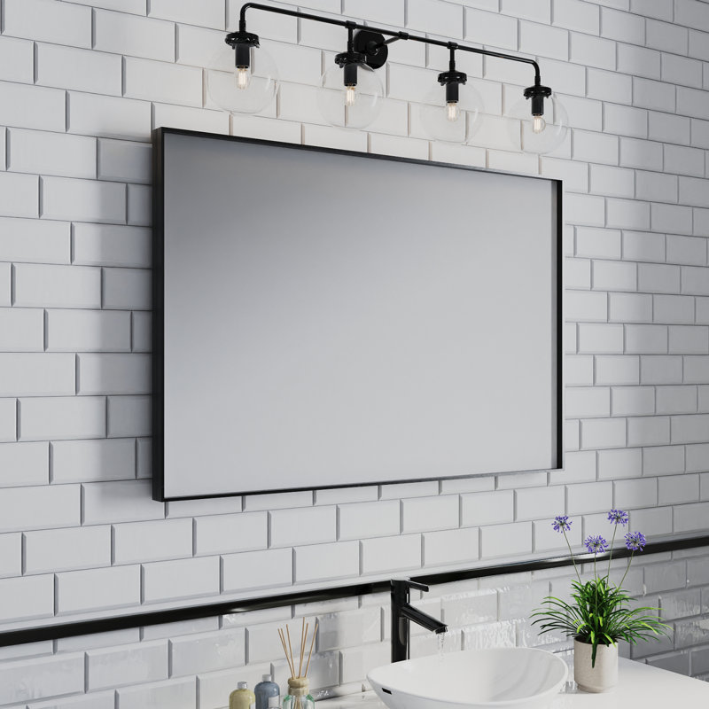 Metal Rectangle Mirror with Aluminum Frame, Bathroom Mirror with Resistant Glass, 32" x 48", Black