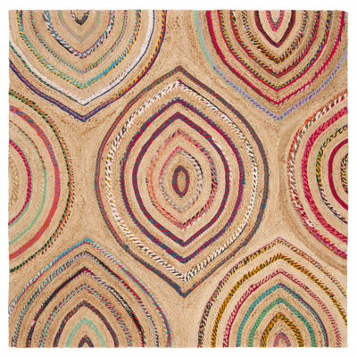 Abhay Hand Woven Jute/Chindi Geometric Rug in Natural