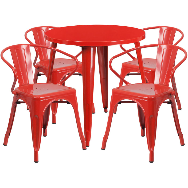 Ensemble de table ronde intérieure / extérieure en métal 24 po Cordele, Rouge, H 29,50 po x l 30 po x L 30 po