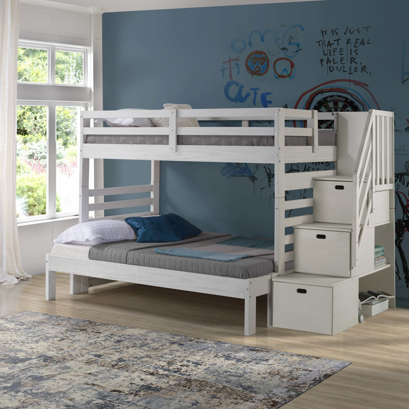 Huseman Kids Twin Over Full Bunk Bed, White Mist