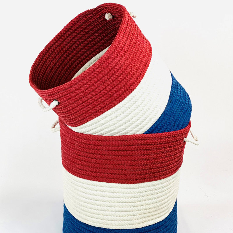 Panier rouge, blanc et bleu, H 18 po x l 15 po x P 15 po