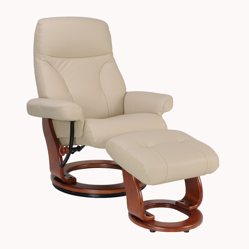 Mélaniee 32" Wide Swivel Recliner with Ottoman, Beige Leather Match