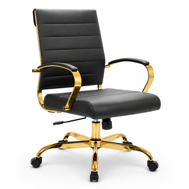 Fauteuil de bureau pivotant en cuir Naudain, Noir, Simple
