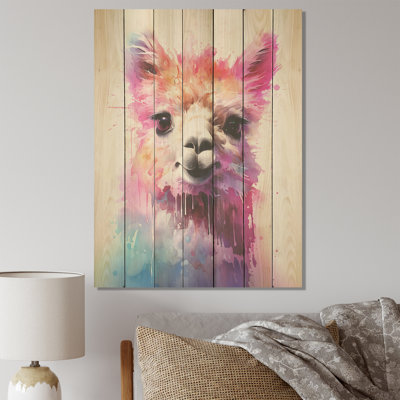 Coloré, enchanté, Popart, alpaga, portrait I - alpaga sur bois