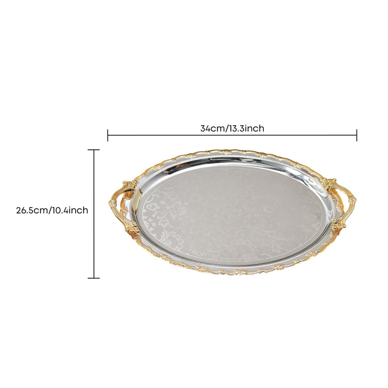 Plateau décoratif ovale avec poignées dorées, L 13,3 po x P 10,4 po x H 0,8 po
