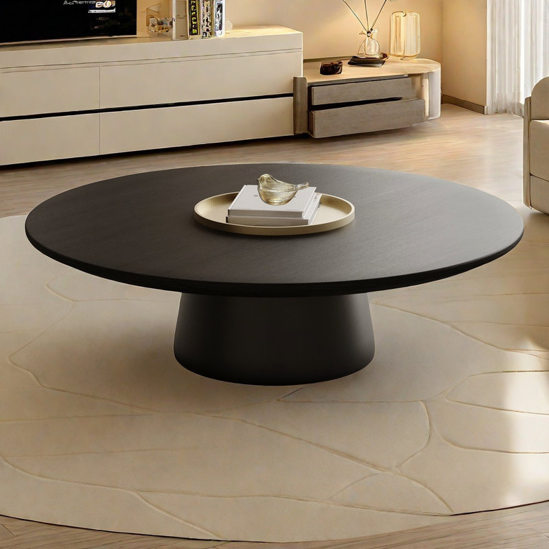 Light luxury high-grade solid wood coffee table, Black, 13.4" H x 39.4" L x 39.4" W