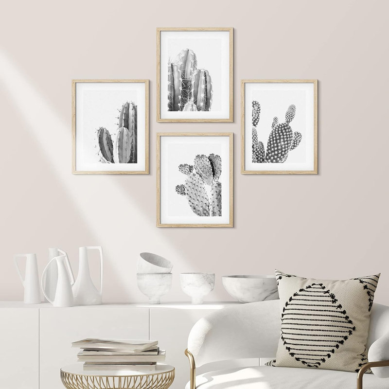 «Saguaro Southwest Desert Tropical Cactus», reproduction encadrée de 4 pièces, H 14 po x l 11 po x P 1 po, Encadré naturel