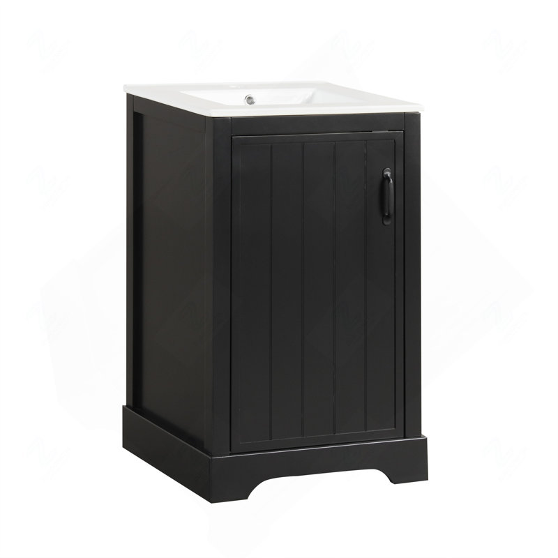 Meuble-lavabo de 20 po avec lavabo, armoire de salle de bain avec porte à fermeture douce, support de rangement et tablette réglable, noir