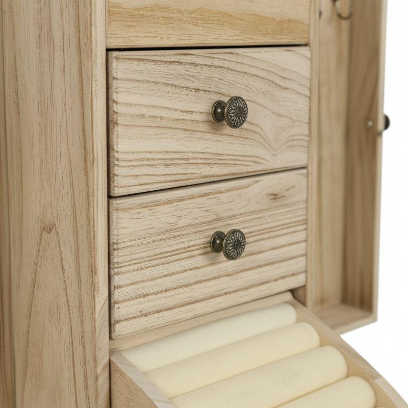 Boîte à bijoux en bois avec miroir et 2 tiroirs pour bagues, boucles d'oreilles et colliers
