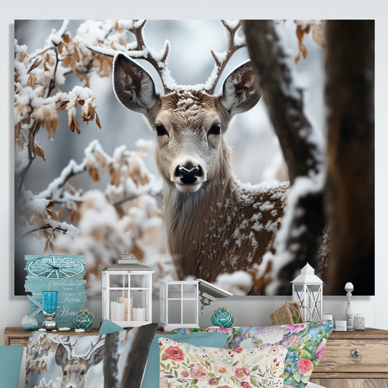 Winter Deer Monochrome Photography I - Animals Wall Art Prints, H 30 po x l 40 po x P 1,5 po, Toile tendue