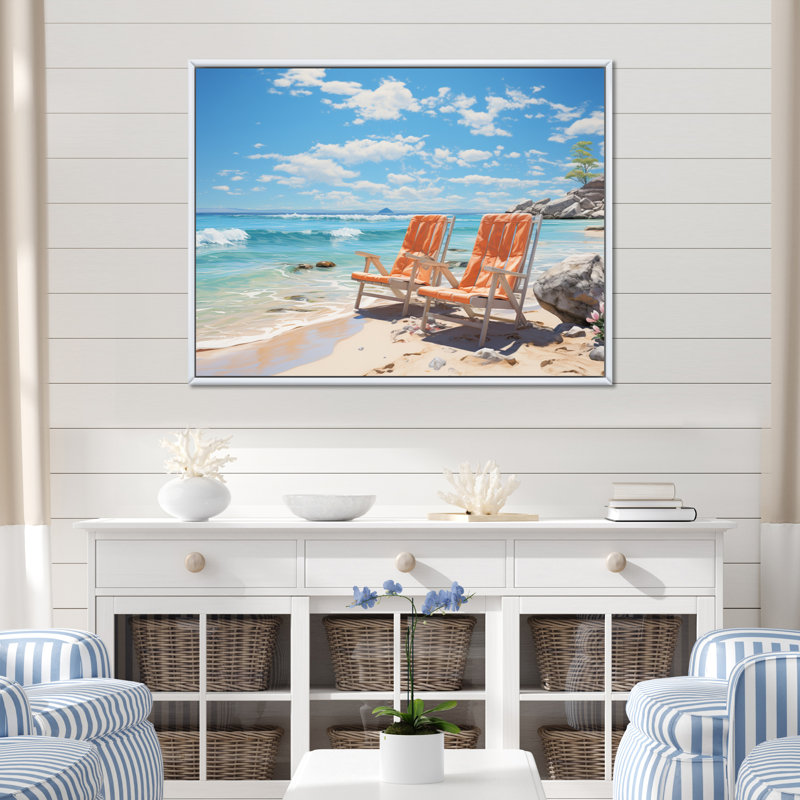 «Beach Sunkissed Sands III», reproduction sur toile encadrée, H 16 po x l 32 po x P 1 po, Cadre flottant blanc