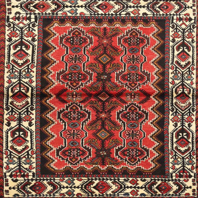 Tapis rouge/noir/beige traditionnel Wainscott