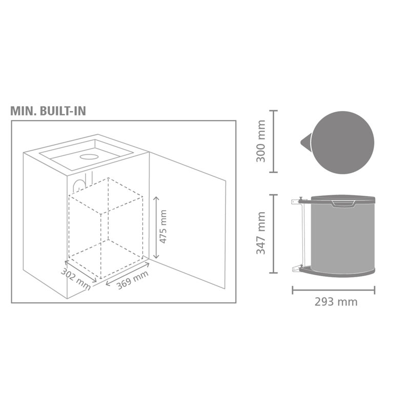 Brabantia 15 Litre Built in Bin, Brilliant Steel