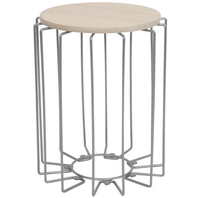 Indoor Modern Metal Wire End Table with Faux Woodgrain Top