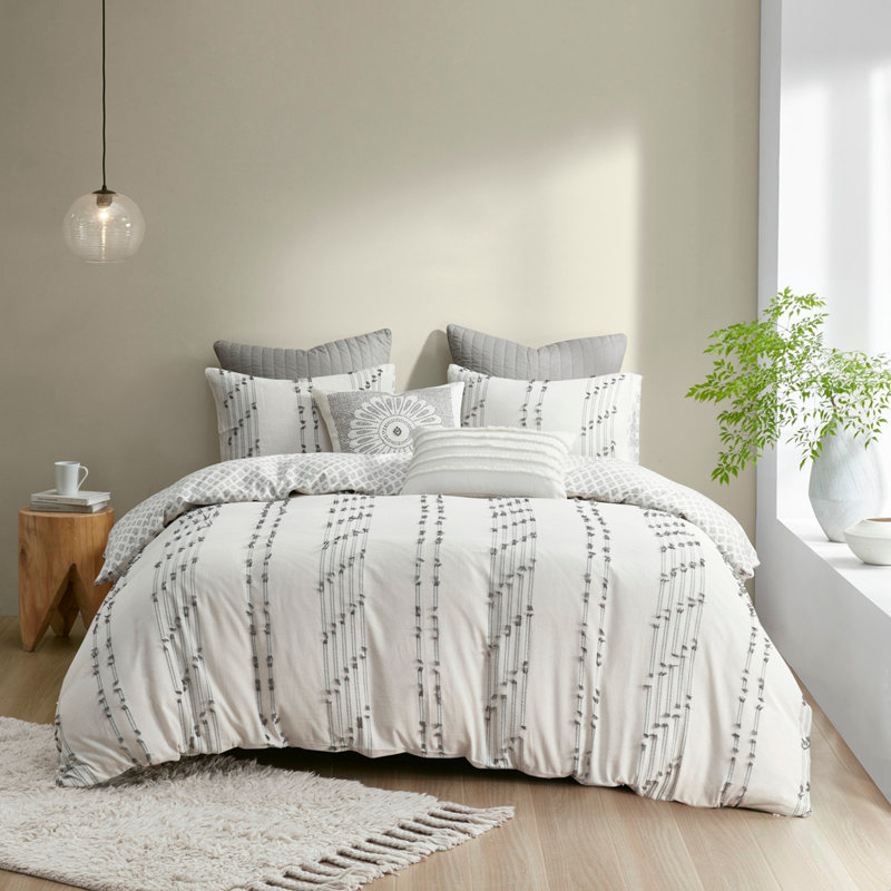 Ensemble de housse de couette en jacquard de coton double / grand 3 pièces, Ivoire ivoire