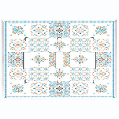 Orange Blue Tile Square White Holiday Themed 3 - Gang Toggle Light Switch Standard Wall Plate