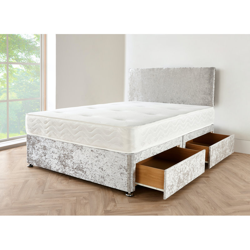 Kalopanagiotis Upholstered Divan Bed with Mattress, Grey Linen, 160 x 220cm
