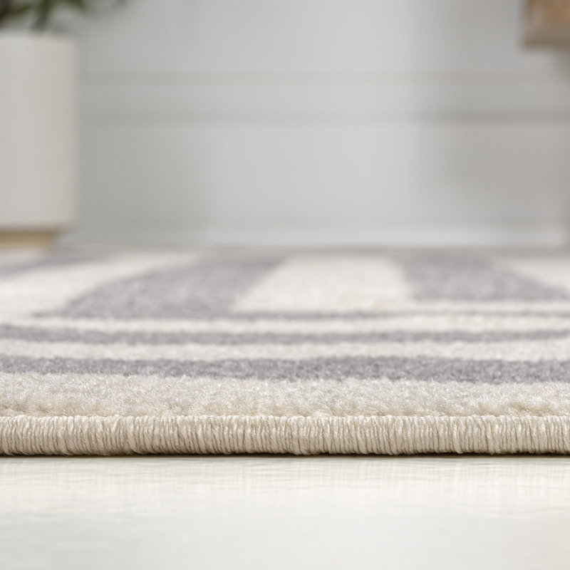 Isibeal Modern Classic Mitre Stripe Gray/Ivory Rug, Rectangle 3' x 5'