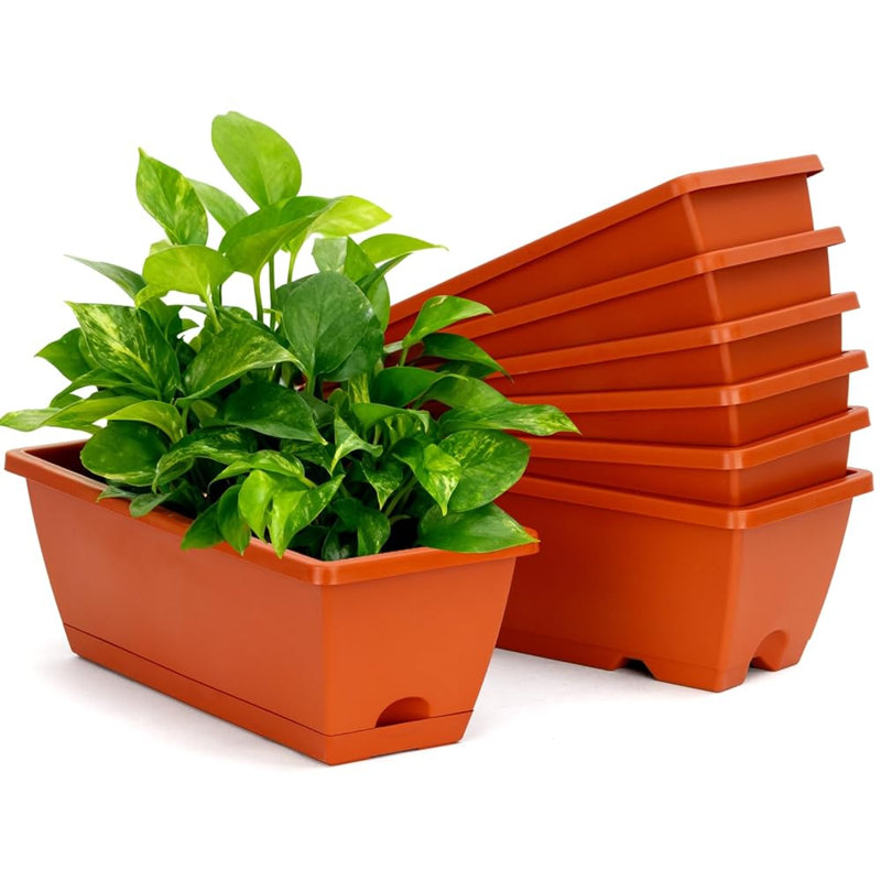 7 pots de bacs à fleurs pour fenêtre en plastique rouge pour rebord de fenêtre patio porche jardin