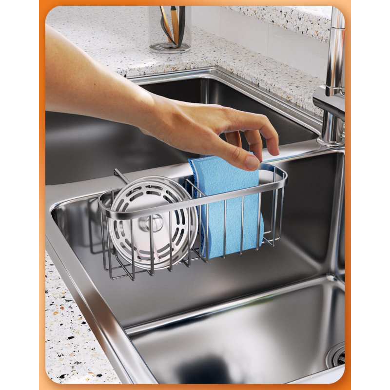 Porte-éponge pour évier de cuisine avec cloison, chariot d'évier de cuisine mobile, Argent argent