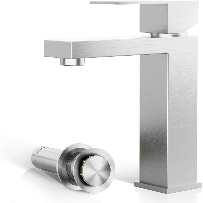 NO Single-handle Bathroom Faucet with Drain Assembly, Brushed Nickel