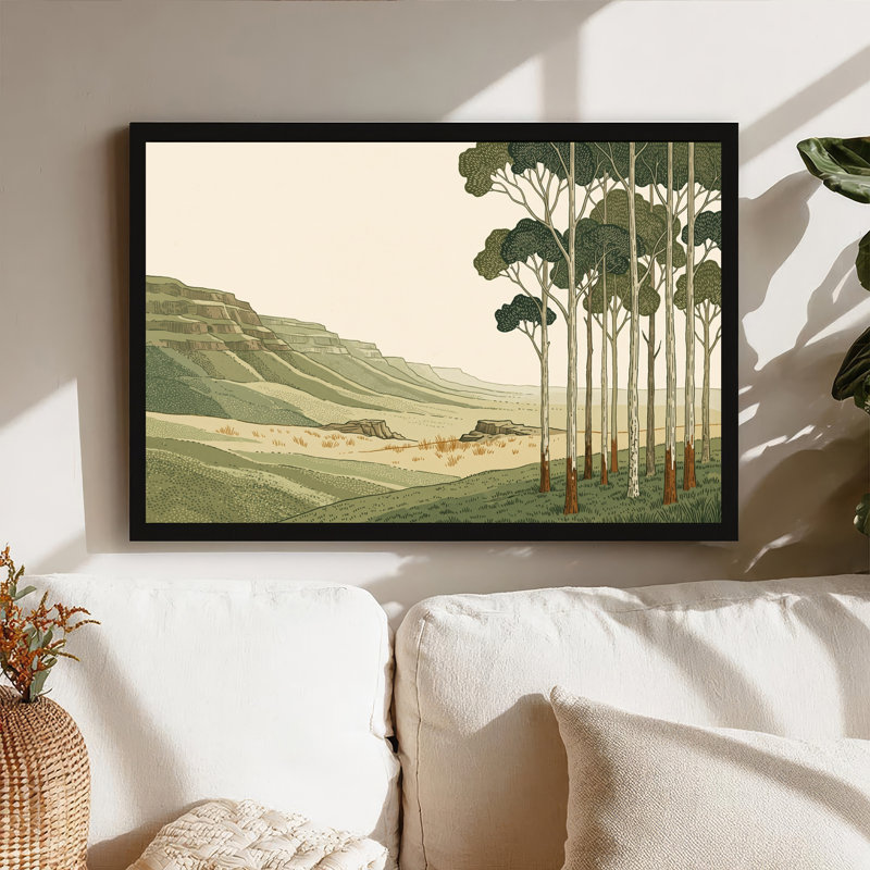 «Tall Trees and Rolling Hills», art mural sur toile vert et brun clair, H 24 po x l 36 po