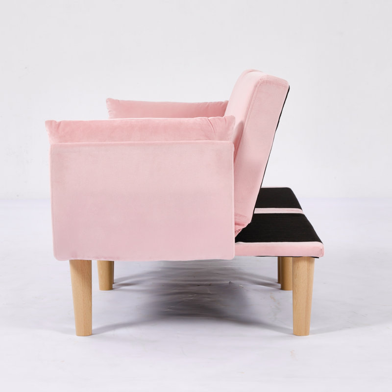 Canapé-lit deux places moderne en velours rose doux de 183 cm (72 pouces) pour appartement et chambre à coucher, Rose