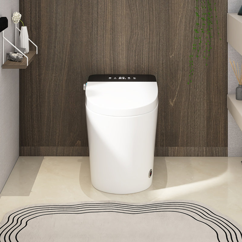 Smart Toilet with Quiet-Closed Heated Seat, Foot Kick/Off-seat/Blackout/Remote Flush, Bidet Elongated Toilet with Tankless, Gentle Night light, Remote Control