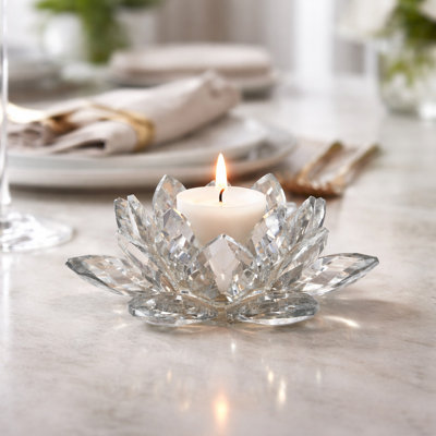 Iridescent Glass Crystal Lotus Votive Candle Holder